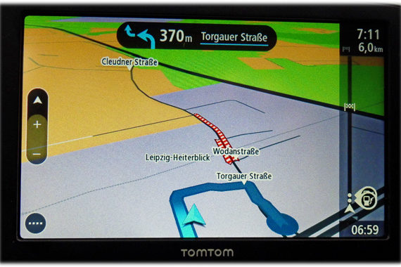 TomTom Go Basic geplante Baustelle im Navigationsgerät sichtbar